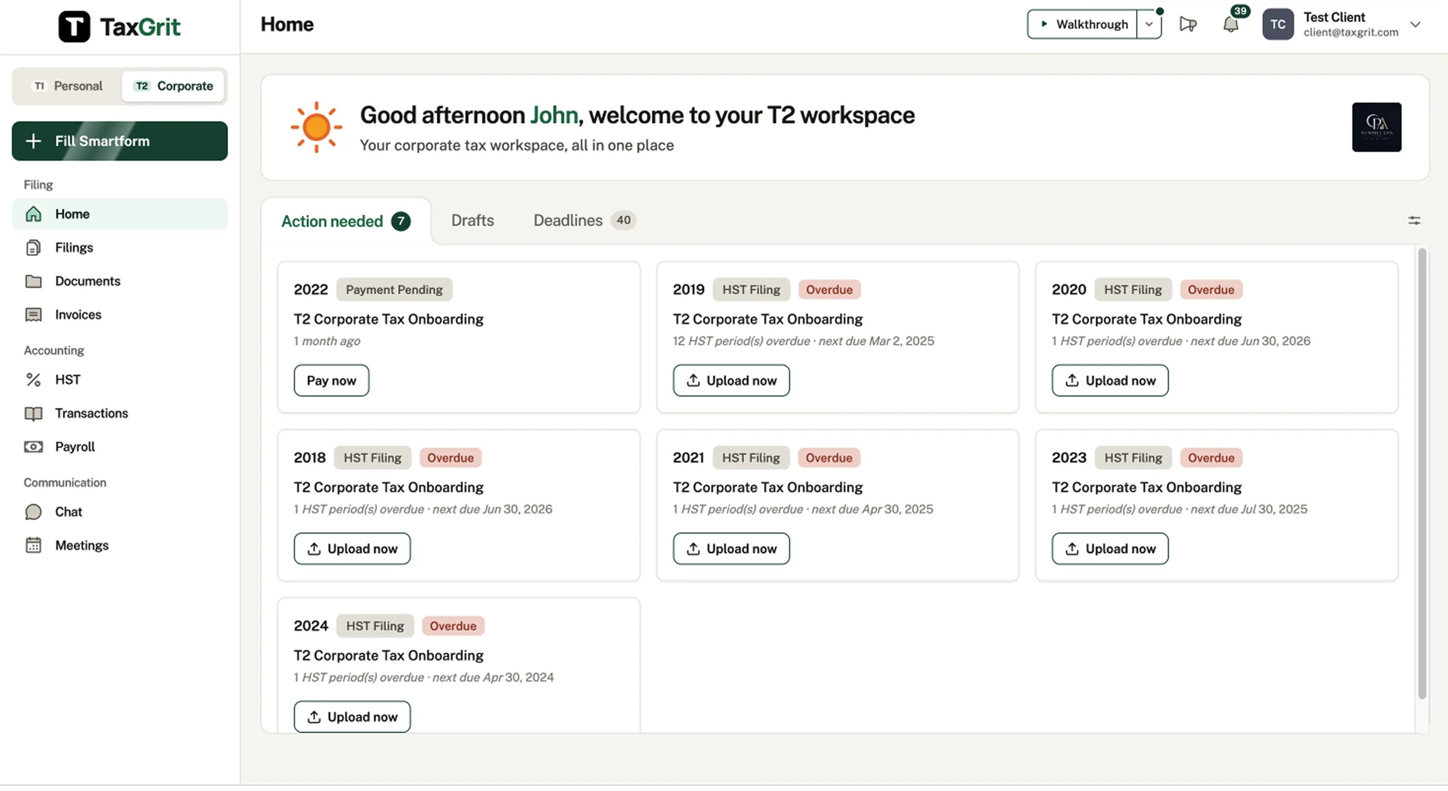 Corporate workflow in TaxGrit