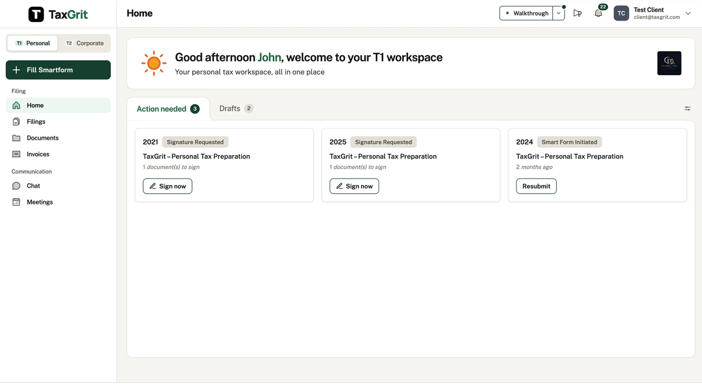 Personal Tax workflow in TaxGrit
