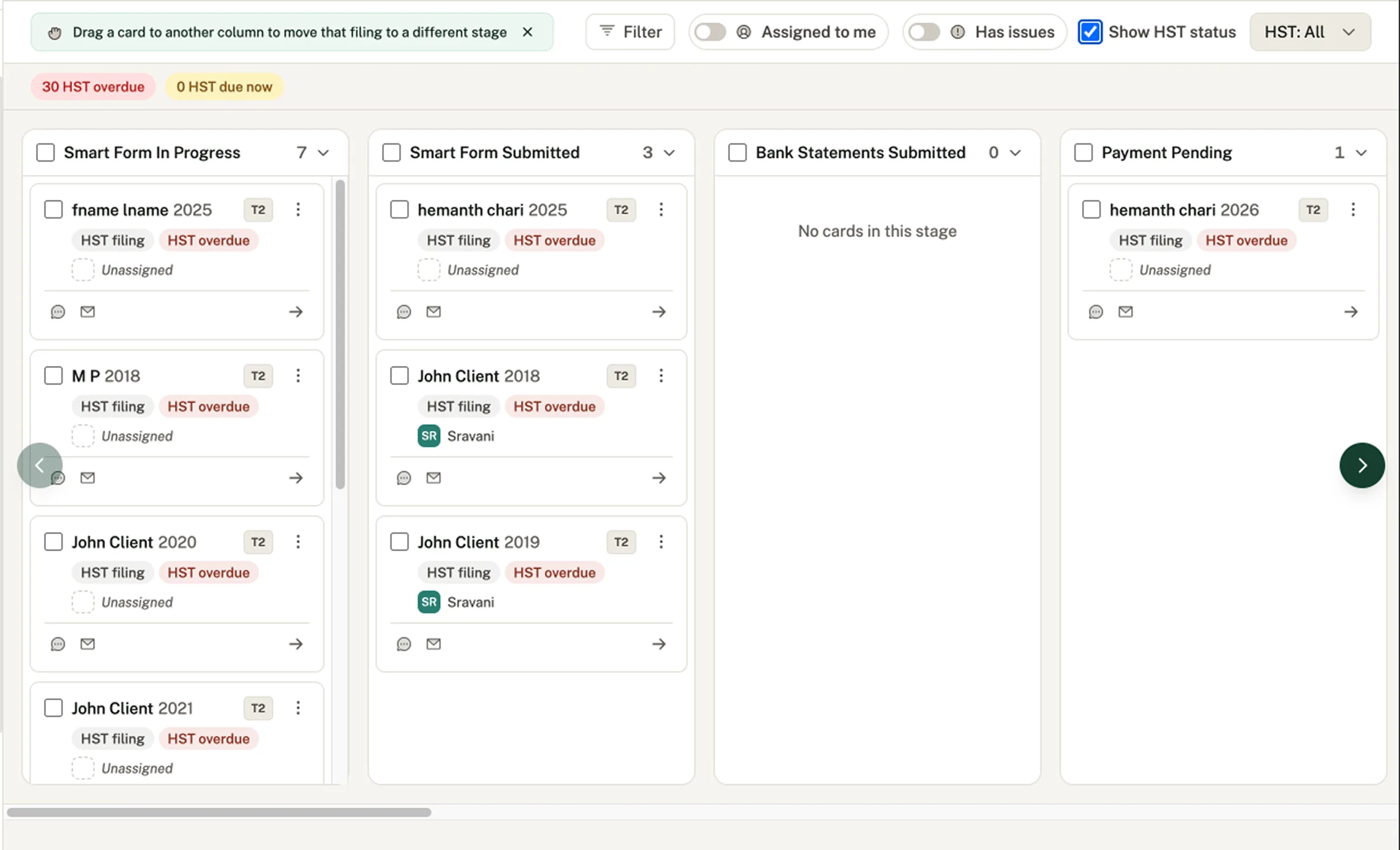 HST & GST Filings workflow in TaxGrit